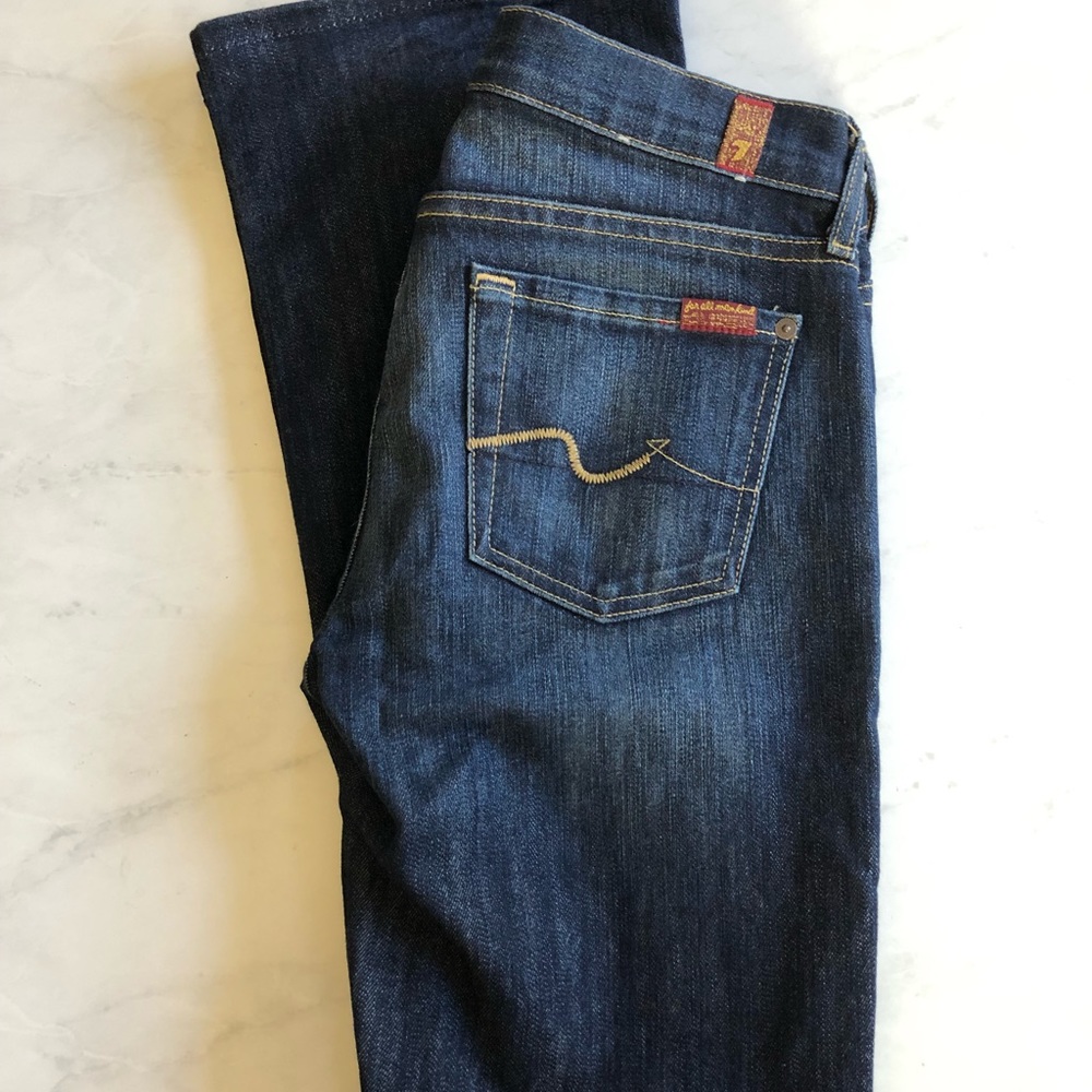 Low rise faded denim jeans, bootcut